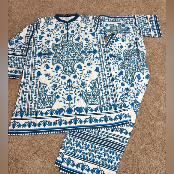 Blue and White short Shirt Pajamas - Picture 4 of 5